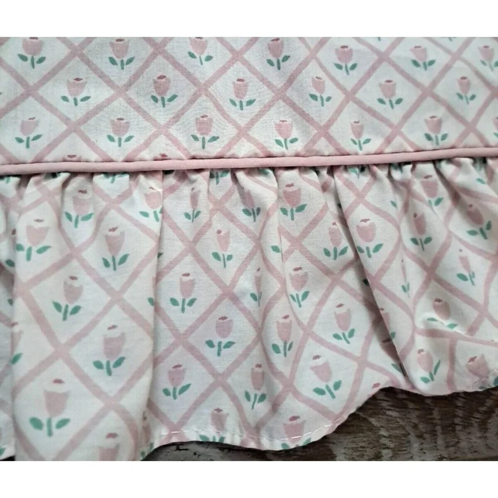 Ruffled Curtain Valance Eyelet Pink Tulips Girls Cottagecore Farmhouse 20x40